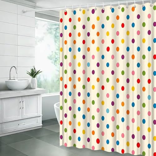 Polka Dot Shower Curtain Colorful Retro Cute Spot Vintage Fabric Decorative Bathroom Curtains with Hooks,60" Wx70 H