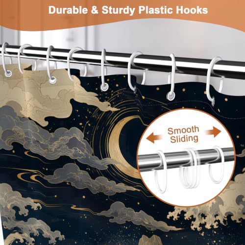Japanese Style Ocean Waves Waterproof Coastal Shower Curtain with Hooks