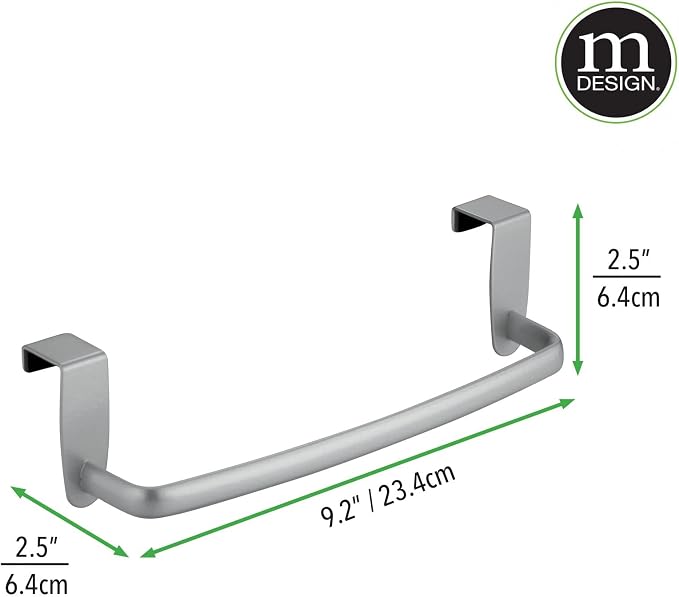 mDesign Steel Metal Wire Over Cabinet Towel Rack Storage Organizer - Hang on Cabinet or Door - Towel Bar Holder for Kitchen - Holds Hand Towels, Washcloths - Spira Collection - Silver