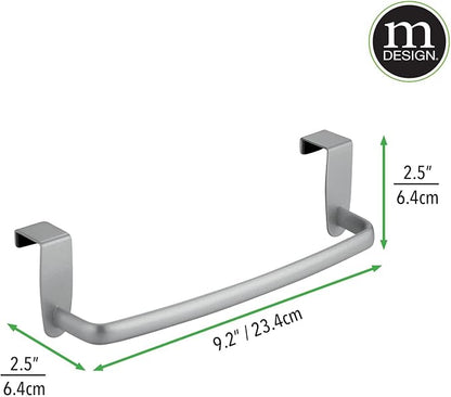 mDesign Steel Metal Wire Over Cabinet Towel Rack Storage Organizer - Hang on Cabinet or Door - Towel Bar Holder for Kitchen - Holds Hand Towels, Washcloths - Spira Collection - Silver