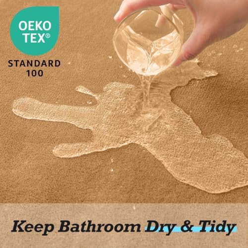 HUXMEYSON Bathroom Rugs Sets 2 Piece, Non-Slip & Quick Dry Bath Mat Set, Ultra Soft Velvet Bath Rugs for Bathroom, Toilet and Shower Floor, Khaki