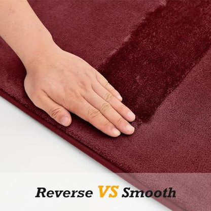 HUXMEYSON Bathroom Rugs Sets 3 Piece, Non-Slip & Quick Dry Bath Mat Set, Ultra Soft Velvet Bath Rugs for Bathroom, Toilet and Shower Floor, Red