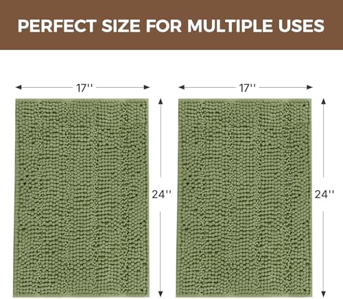 Bcoimo Bath Rugs Mat Set,2 Piece Non Slip Chenille Sage Bathroom Mat Sets