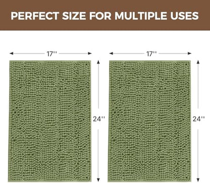 Bcoimo Bath Rugs Mat Set,2 Piece Non Slip Chenille Sage Bathroom Mat Sets
