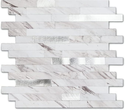 Yipscazo 5 Sheets Peel and Stick Stone Metal Tile Backsplash, Stick on Tiles for Backsplash Kitchen, Bathroom, Laundry Room, Camper, Fireplace (12'' X 12'', Bright Carla White)