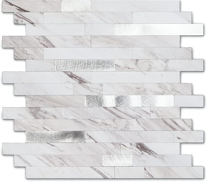 Yipscazo 2026 New Upgrade Peel and Stick Stone Metal Tile Backsplash, Stick on Tiles for Backsplash Kitchen, Bathroom, Fireplace (10 Sheets, Bright Carla White)