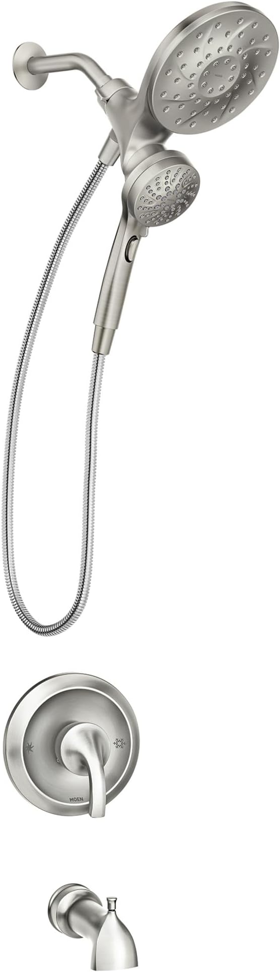 Moen Engage Multi-Function Handshower and Rainfall Shower Head Trim Combo with Handle, Tub Spout, Metal Hose and Valve, Brushed Nickel, 82304SRN