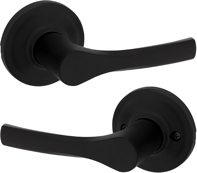 Kwikset Henley Interior Passage Door Handle, Lever For Closet and Hallway Doors, Reversible Non-Locking Handle Lever, Matte Black, with Microban Protection