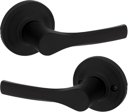 Kwikset Henley Interior Passage Door Handle, Lever For Closet and Hallway Doors, Reversible Non-Locking Handle Lever, Matte Black, with Microban Protection