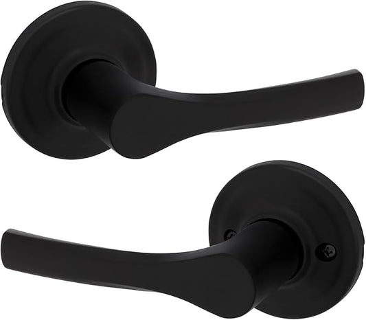 Kwikset Henley Interior Passage Door Handle, Lever For Closet and Hallway Doors, Reversible Non-Locking Handle Lever, Matte Black, with Microban Protection