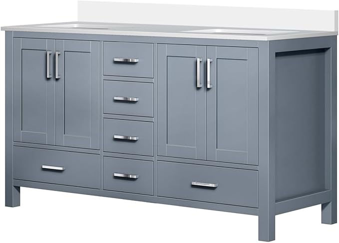 Jacques 60 in. W x 22 in. D Dark Grey Double Bath Vanity and White Quartz Top