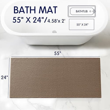 SUBRTEX Bathroom Rugs, 24" x 55" Chenille Bath Rug Soft Short Plush Bath Mat Soft Shower Mat Water Absorbent Shower Mat Quick Dry Machine Washable, Taupe Brown