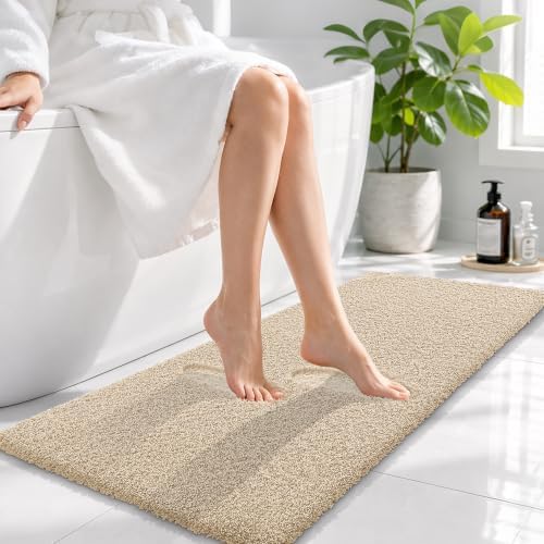 OLANLY Microfiber Bathroom Runner Rugs 47x17, Soft Absorbent Bath Mat, Sand