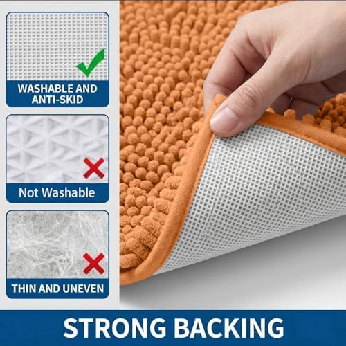 Bathroom Rugs Sets 2 Piece,Super Absorbent Chenille Bath Mats and U-Shaped Toilet Rug,Strong PVC Non Slip Backing,Microfiber Washable Dry Quickly Bath Mats for Bathroom(20"x32"+20"x20"U, Champagne)