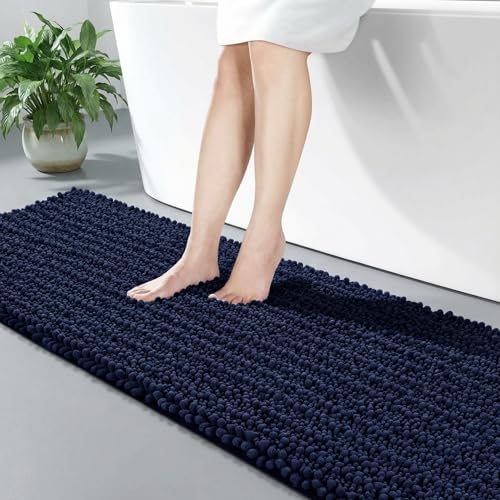 Disolla Navy Blue Bathroom Runner Rug 24x70 Inch - Extra Long Chenille Bath Mat, Luxury Shaggy Plush Absorbent Rug, Non-Slip Large Runner for Floor and Laundry Room