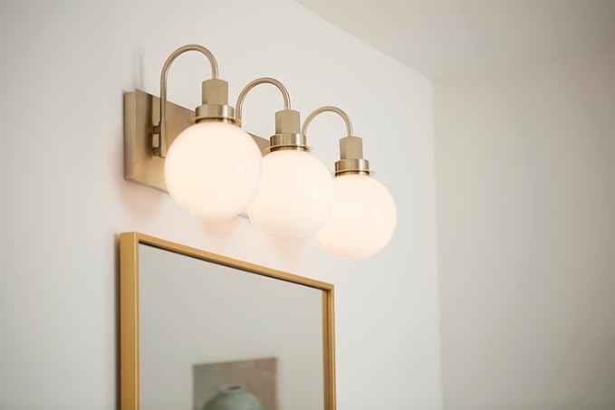 Kichler Hex Vanity Light, 22.75 Inch 3-Light Modern Vanity Light in Champagne Bronze with Opal Glass Shades for Bathroom and Powder Room, (22.75" L x 7.5" W x 10.25" H), 55151CPZ