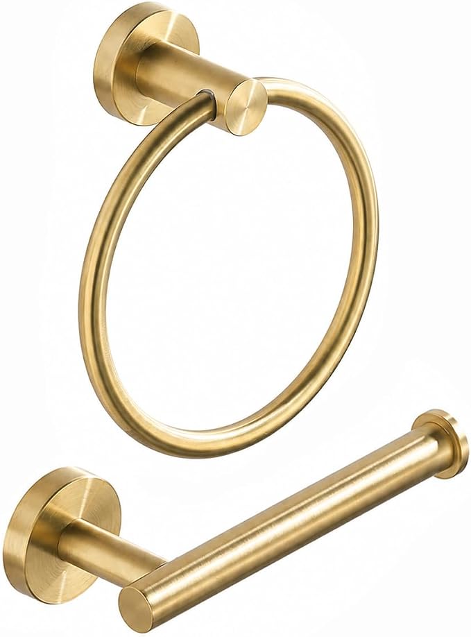 Toilet Paper Holder Towel Ring Brushed Gold Bathroom Hardware Hand Towel Holder Bathroom Accessories Set Wall Mount Stainless Steel 2 Pieces