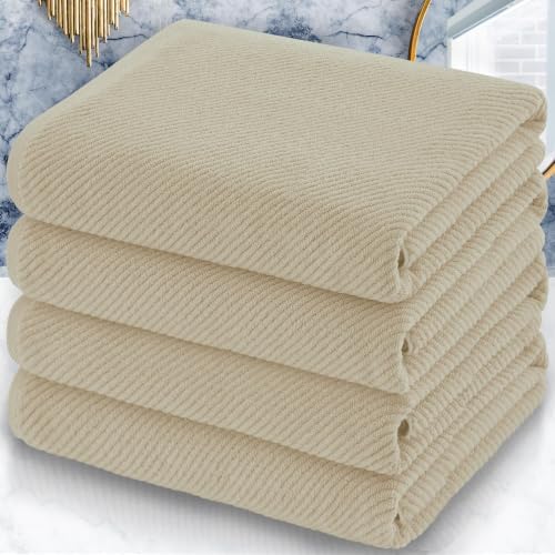 VOOVA & MOVAS Bath Towels 4PC, 100% Cotton, 30x56 in, Beige