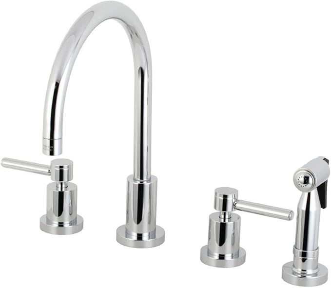 Kingston Brass KS8721DLBS Concord 8-Inch Widespread Kitchen Faucet with Brass Sprayer, Polished Chrome