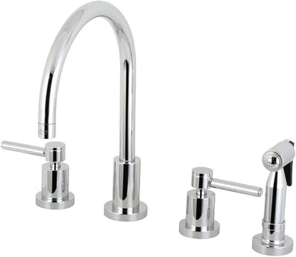 Kingston Brass KS8721DLBS Concord 8-Inch Widespread Kitchen Faucet with Brass Sprayer, Polished Chrome