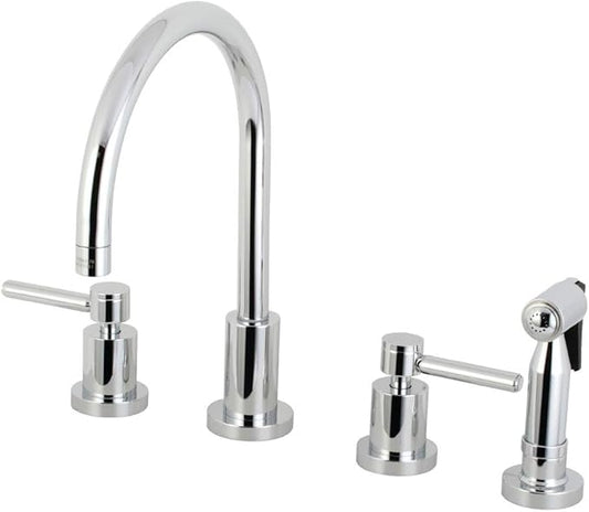 Kingston Brass KS8721DLBS Concord 8-Inch Widespread Kitchen Faucet with Brass Sprayer, Polished Chrome
