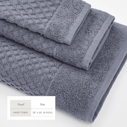 Great Bay Home Hand Towels - 100% Cotton 6 Pack 26x16 Hand Towel Set - Absorbent, Durable, Quick-Dry Towels for Bathroom (Chambray Blue)