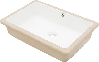18 Inch Undermount Bathroom Sink 18.25"x12.4" White Rectangle Porcelain Ceramic Vanity Sink with Overflow, Under Counter Lavatory Basin