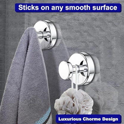 Bntuk Suction Cup Hooks for Shower, Removable Towel Hooks for Bathroom Window Glass Door Wall, Bath Robe Looafh Hook for Hanging - 4 Pack, Chrome
