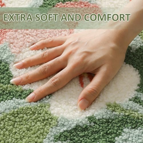 Floral Pansy Bath Mat, Soft Non-Slip Plush Bathroom Rug with Colorful Flower Pattern, Ultra Absorbent Microfiber Shaggy Bath Rug, Machine Washable Decorative Floor Mat for Bathroom Bedroom (Green)