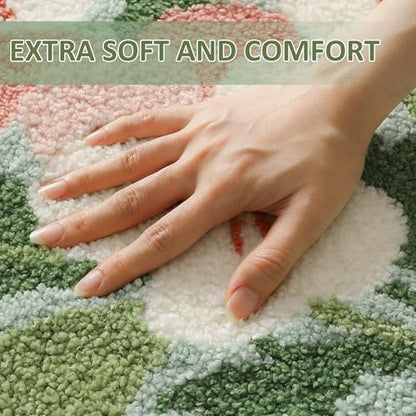 Floral Pansy Bath Mat, Soft Non-Slip Plush Bathroom Rug with Colorful Flower Pattern, Ultra Absorbent Microfiber Shaggy Bath Rug, Machine Washable Decorative Floor Mat for Bathroom Bedroom (Green)