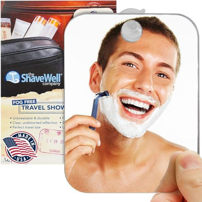 Shave Well Travel Anti-Fog Shaving Mirror with Reusable Suction