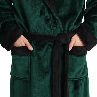 Yurhap Luxury Mens Robe with Hood, Ultra Cozy Fleece Bathrobe for Men, Plush Hooded Robe with Belt & 2 Pockets