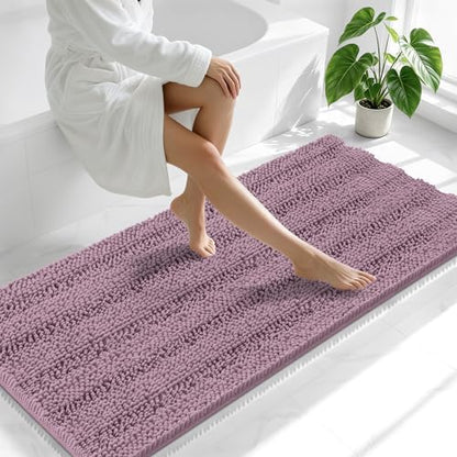 Smiry Thick Chenille Bathroom Runner Rugs 59x24, Soft Bath Mat, Deep Plum