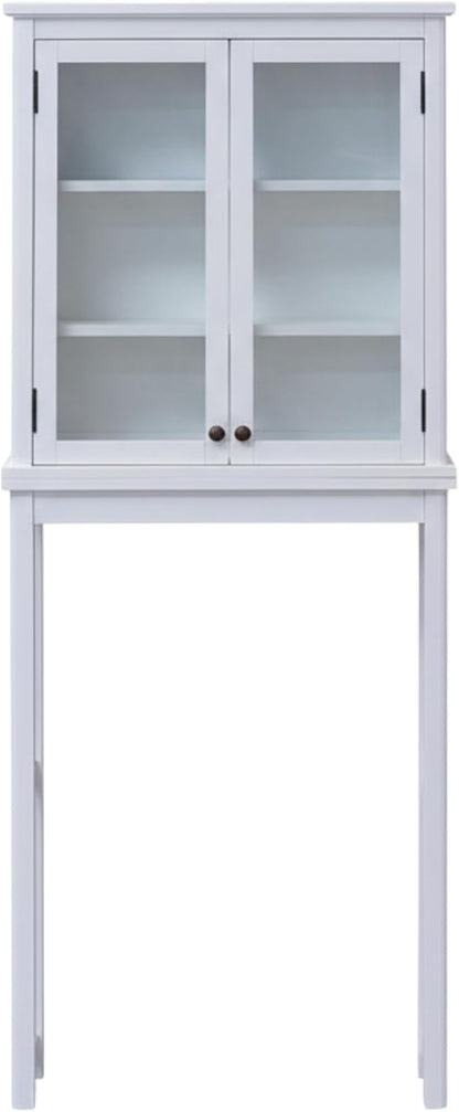 Alaterre Furniture Dorset Over-The-Toilet Storage Cabinet with Tempered Glass Doors – White Wood Bathroom Space Saver Organizer with Adjustable Shelves, Hutch & Wall Mount Hardware