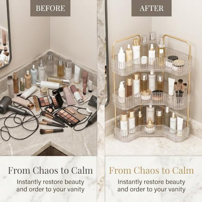 3-Tier Corner Bathroom Organizer, Skincare Vanity Counter Shelf Clear