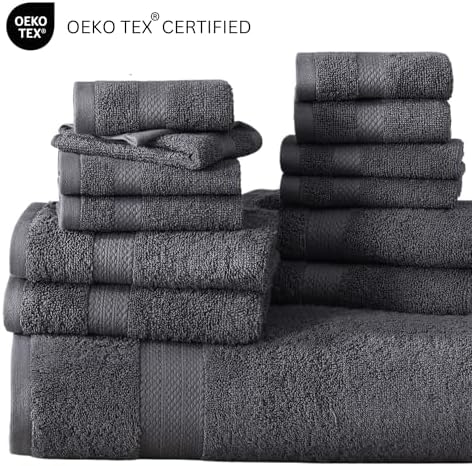 LANE LINEN Towel Set for Bathroom 18 Piece Soft Absorbent - Cool Grey