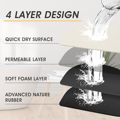 ACCUMTEK Non Slip Bath Mat, Thin Bathroom Rugs Fit Under Door, Quick Dry Bath Mats, Machine Washable Bath Rugs for Bathroom, Bathtub & Kitchen, Light Beige/Solid/U-Shaped 24"x20"