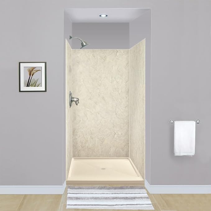 Transolid Expressions 36 in. x 36 in. x 72 in. 3-Piece Easy Up Adhesive Alcove Shower Wall Surround in Cameo EWK363672-46