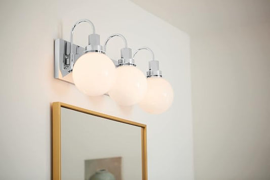 Kichler Hex 3-Light Vanity Light, Modern Light with Opal Glass in Chrome, Install Up or Down, Damp Rated, for Bathroom Vanity (22.75" x 10.25"), 55151CH