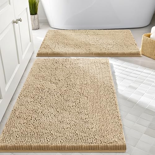 Smiry Chenille Bathroom Rugs Sets 2 Piece (30x20+24x16, Beige)