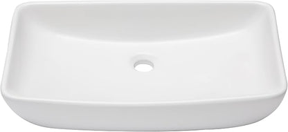 24"x15" Bathroom Vessel Sink Rectangular - White Porcelain Ceramic Rectangle Above Counter Vanity Lavatory Bath Sink Art Basin