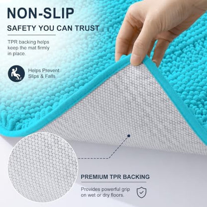 Smiry Thick Small Chenille Bathroom Rugs 24x16, Soft Bath Mat, Aqua Sky