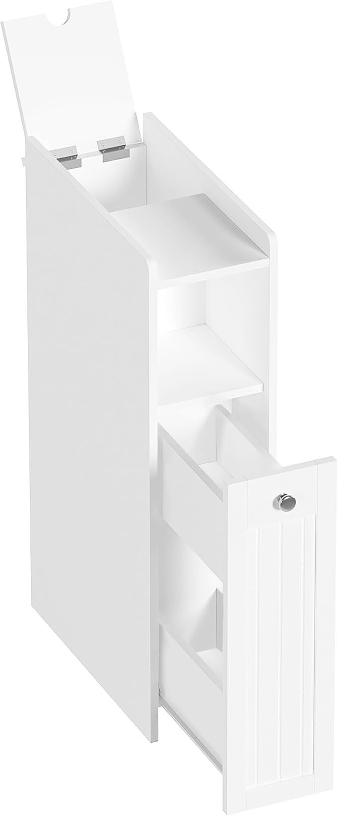 ChooChoo Slim Bathroom Storage Cabinet with Slide Out Drawers | Narrow Storage Organizer with Hidden Storage, Freestanding Toilet Paper Holder, Bathroom Cabinet for Small Places, White