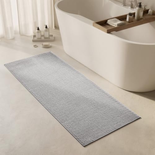 Triohero Bathroom Runner Rug, Long Bath Mat Washable Thin Quick Dry Low Pile Bathroom Runner Rugs 24 x 60 Non Slip, Light Grey 24x60