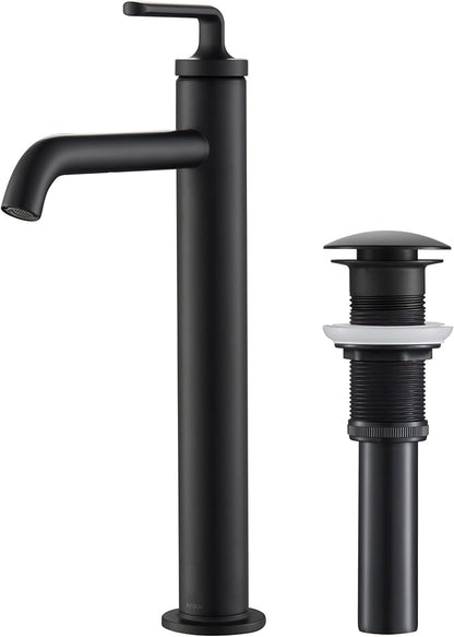 KRAUS Ramus Single Handle Vessel Sink Bathroom Faucet with Pop-Up Drain in Matte Black, KVF-1220MB