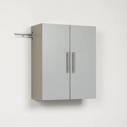 Prepac HangUps 24'' Upper Cabinet, Wall Hanging Storage Cupboard for Garage, Bathroom, Kitchen, Laundry Room Organization, Light Gray with Satin Nickel Handles