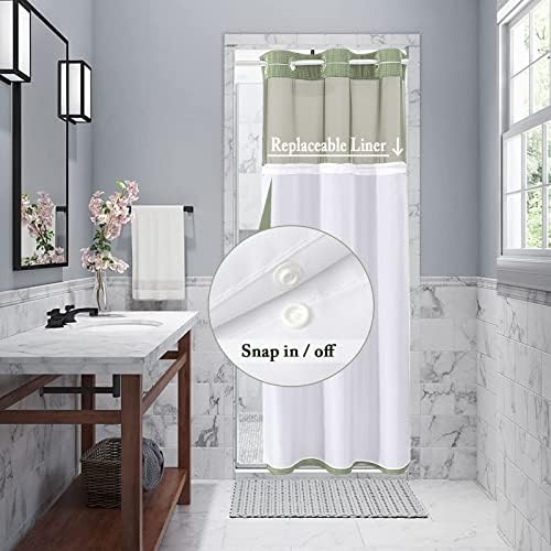 Gibelle No Hook Cloth Green Shower Curtain with Liner, 36x74
