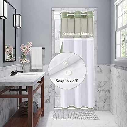 Gibelle No Hook Cloth Green Shower Curtain with Liner, 36x74
