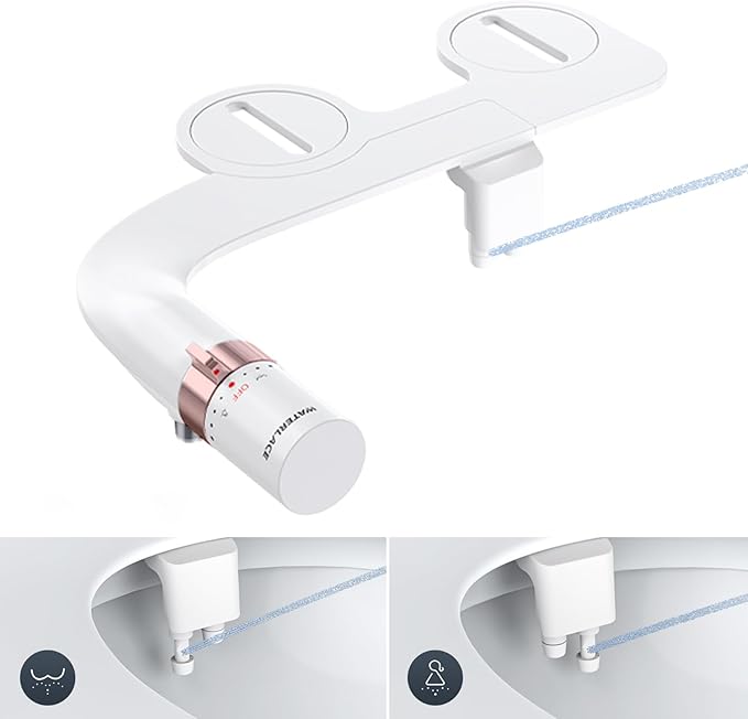 Bidet Attachment for Toilet, Dual Nozzle Bidet Toilet Seat, Non-Electric Ultra-Thin Bidets for Existing Toilets, Rear/Feminine Wash with Adjustable Water Pressure (Rose Gold)