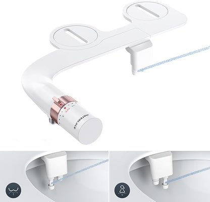 Bidet Attachment for Toilet, Dual Nozzle Bidet Toilet Seat, Non-Electric Ultra-Thin Bidets for Existing Toilets, Rear/Feminine Wash with Adjustable Water Pressure (Rose Gold)